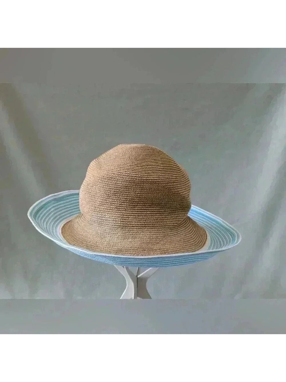 ERIC JAVITS Hampton Sun Hat Squishee Straw Packable Wide Brim Natural Gold Blue